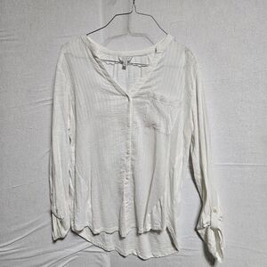 Lucky Brand White Boho Long Sleeve Top, Cotton, Mixed Media, Size Large Casual‎